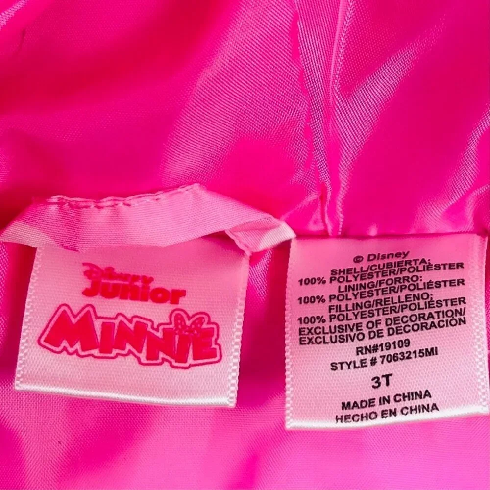 Disney Junior Minnie Mouse Puffer Polka Dot Winter Coat Pink 3T Girls